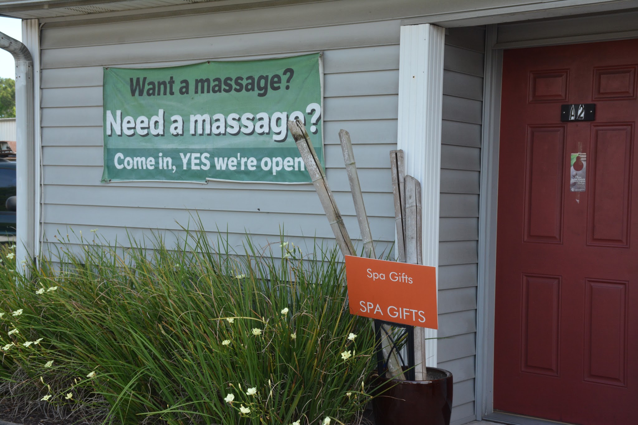 Our door at suite A2 with the spa gifts sign